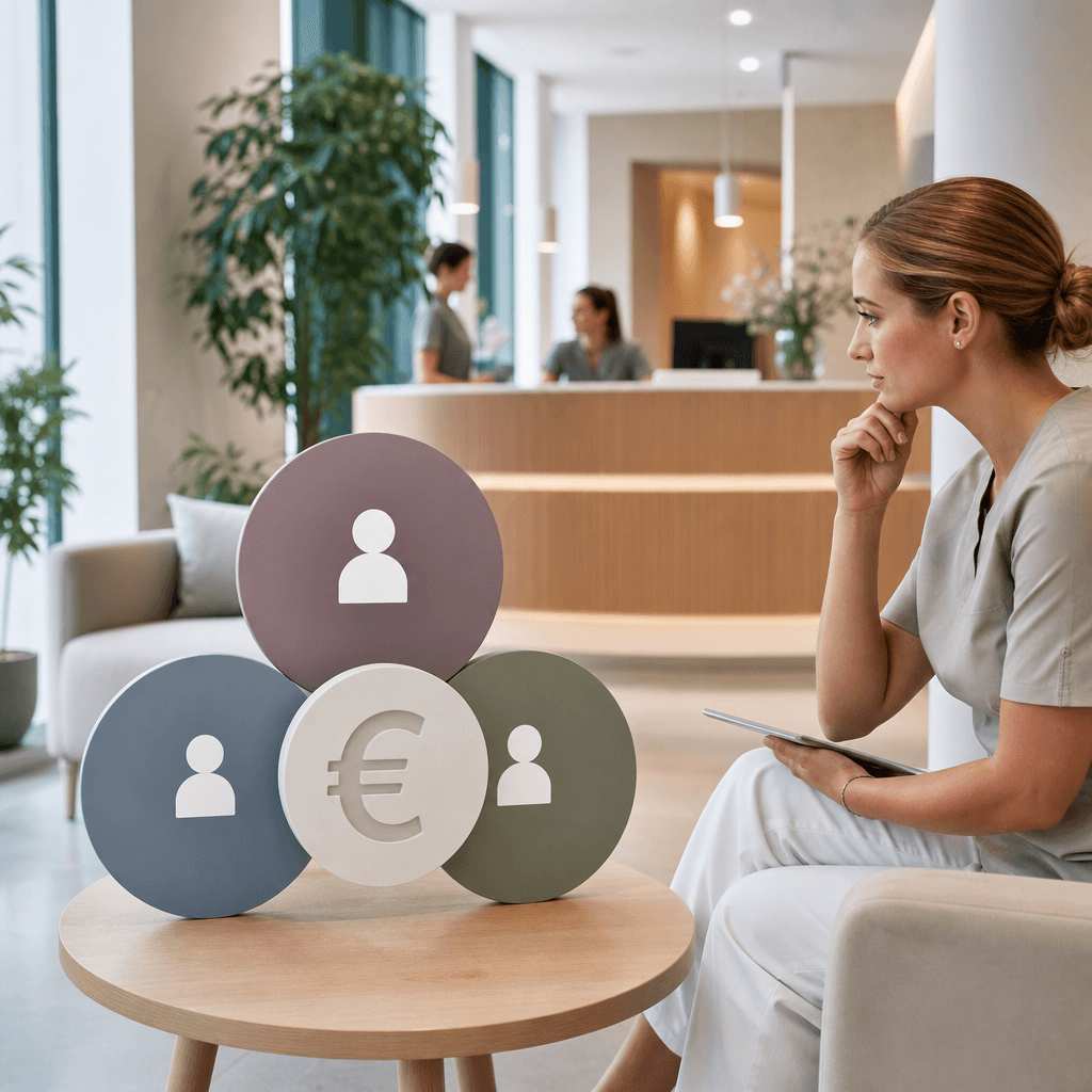 Infographic met drie cirkels die de no-show frequentie tonen: 26% (5+ per week), 28% (2-3 per week), 44% (1-2 per week), met een centrale euro-symbool dat de €105.000 jaarlijks verlies visualiseert